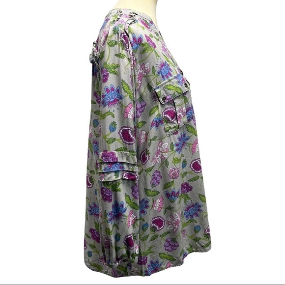 Matilda Jane Gray & Fuchsia Thinking Out Loud Floral Split Neck Popover Top - Picture 8 of 11